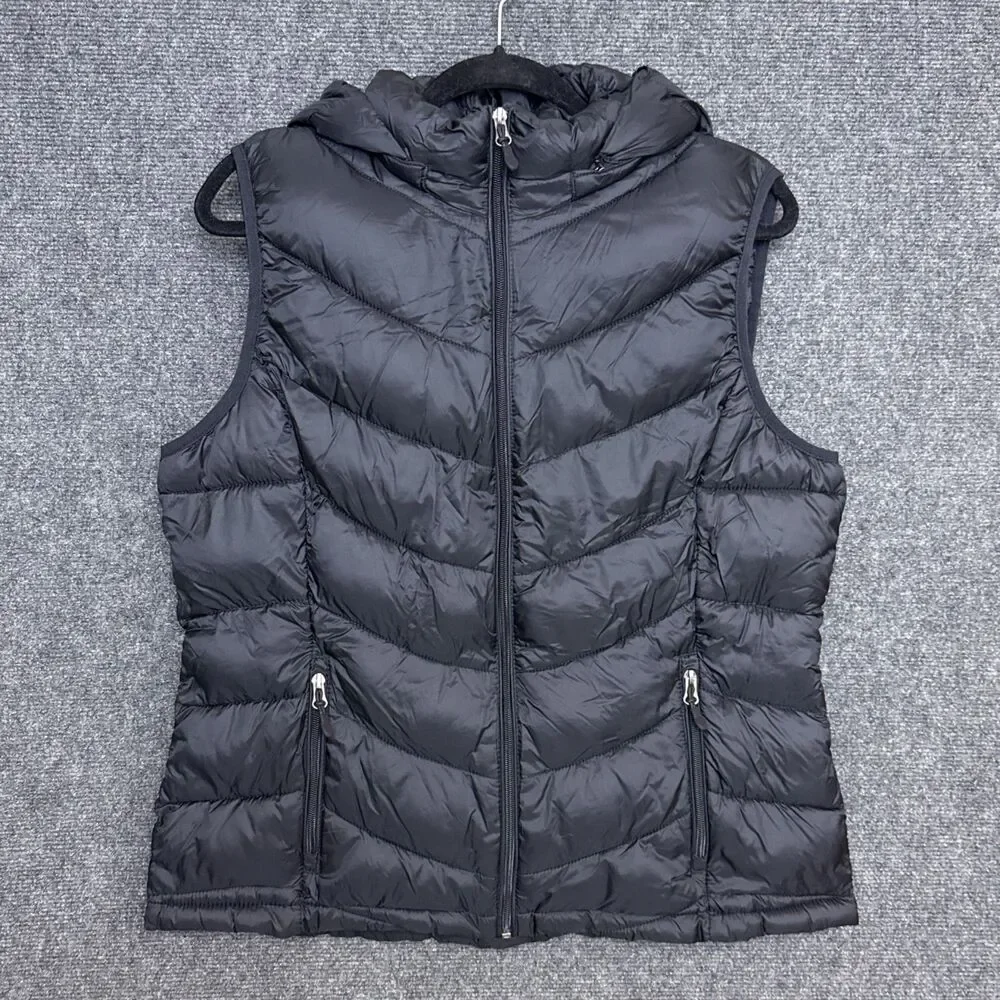 Charter Club Womens Packable Hooded Puffer Vest XL Black Full Zip Pockets